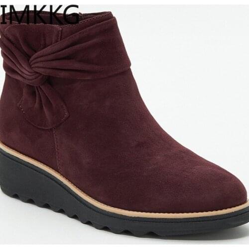 Women Ankle Boots Round Toe Booties Winter Footwear Wedges Shoes Woman Bota Feminina Comfortable mom shoes bow knot boots