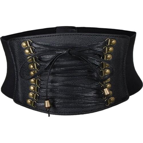 Womens Retro Steampunk Leather Waist Belt Cincher Waspie Wide Elastic Corset