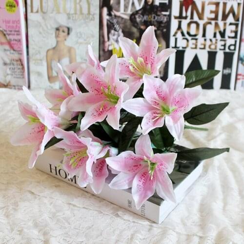 1pcs 10 Heads Multicolor Artificial Lily Wedding Flower Bouquet Fake Flowers Bridal Flower Wedding Wreath Decoration