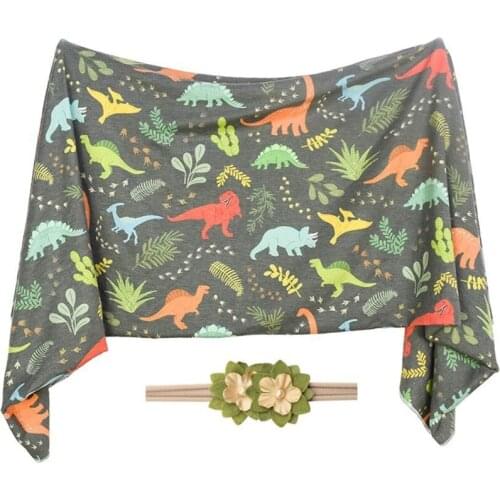 2 Pcs Newborn Swaddle Wrap+Headband Set Baby Receiving Blanket Hair Band Kit 97BC