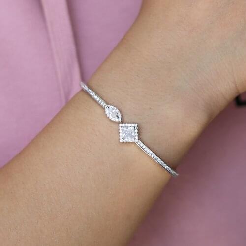 2020 Simple Style Sparking Cubic Zircon Paved Top Quality Open Cuff Women Bangles Wedding Gift Charm Geometrical Hand Bracelet