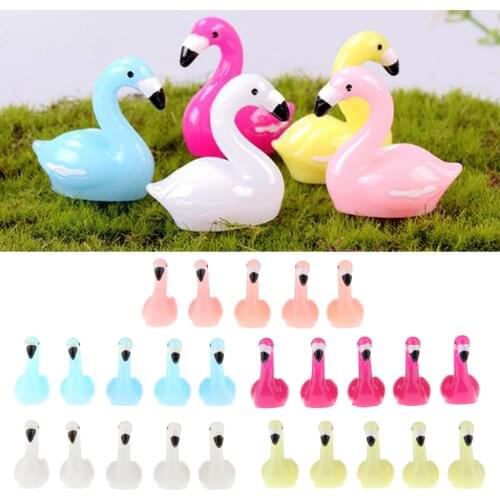 5Pcs Cute Miniature Resin Mini Flamingo Dollhouse Fairy Garden Bonsai Decor DIY Gift for Garden Decorate Home Flowerpot