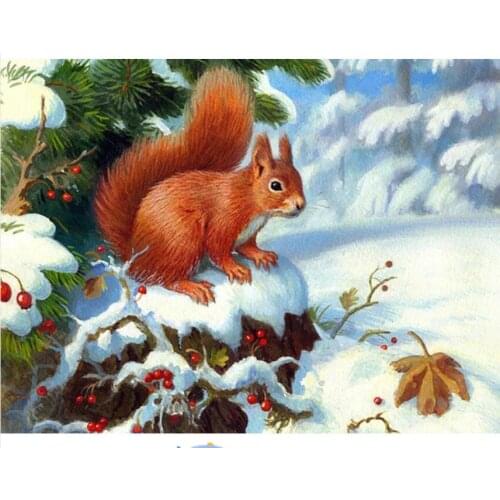 5d Diy Embroidery Mosaic Craft Snow Squirrel Diamond Painting Kits Crystal Picture Wall Paper Rhinestone Drawing Christmas Gift
