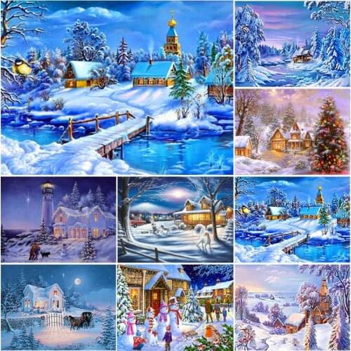 DIY 5D Diamond Painting Full Round Rhinestone Winter Snow Landscape Diamond Embroidery Mosaic Cross Stitch Kits Home Decor