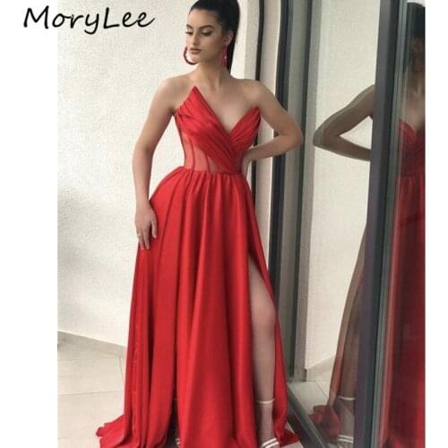 Hot Evening Dresses V-Neck Sleeveless Floor Length A-Line Satin Evening Dresses With Zipper Back vestidos de fiesta de noche