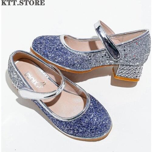 KTT Princess Girls Glitter Heeled Shoes 2021 Autumn Childrens Leather Shoes with Low-heeled Young Girls Party Heeled Size 26-33