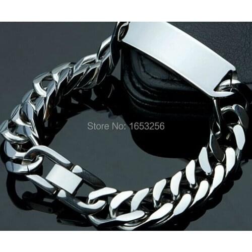 8.66" High Polished Stainless Steel Mens ID Link Bracelet Chain Heavy Huge Jewelry 15mm wide