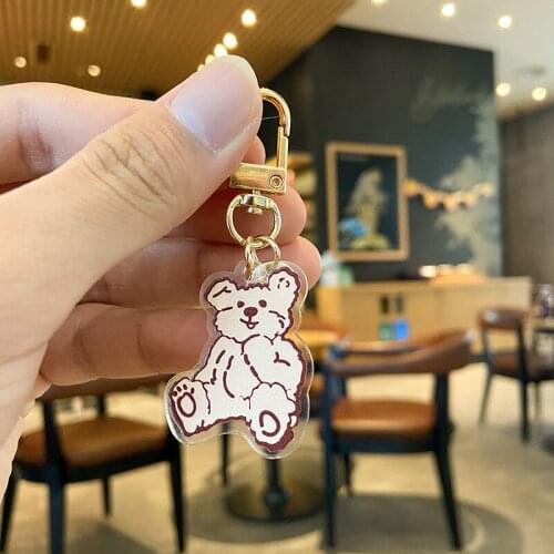 Bear Keychain Acrylic Metal Creative Accessories Couple Fashion AirPods Earphone Case Backpack Car Key Fun Cute Decorative Gift