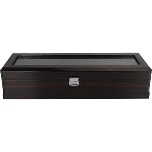 6Slot Wooden Watch Display Case Glass Top Wristwatch Storage Box Organizer