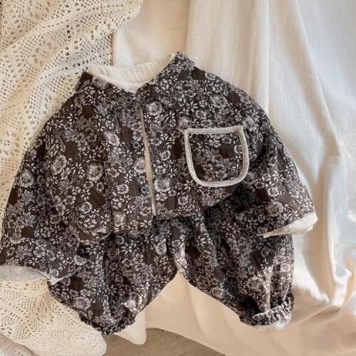 Korean Childrens Clothing Boys Girls Long-sleeved Soft Shirt Spring and Autumn Childrens Cotton Linen Retro Two-piece Suit