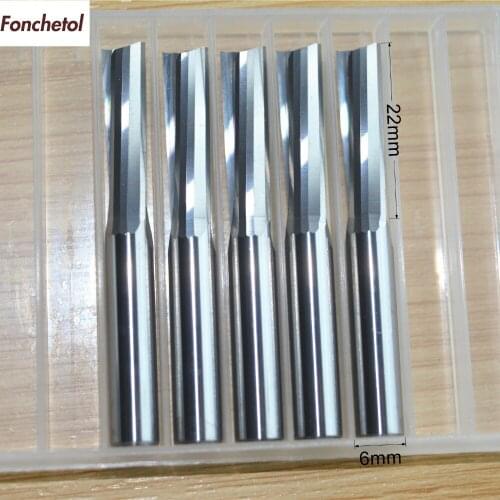6mm*22mm-5pcs CNC solid carbide End Mill,tungsten steel woodworking insert router bit,2 Flutes Straight milling cutter,MDF,PVC