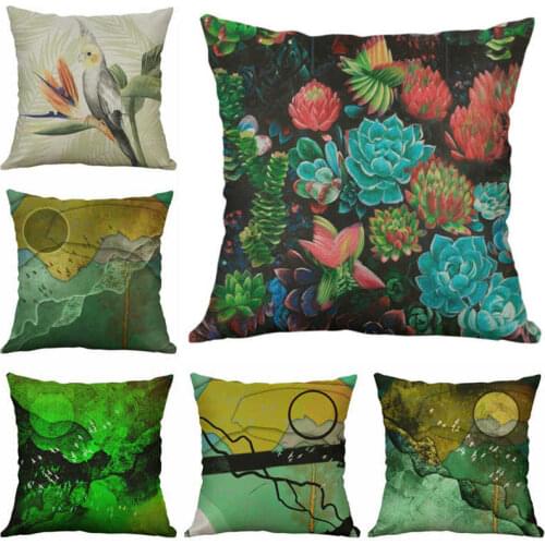 Cotton Linen Cushion Sofa 18\" Lotus Decor Cases Pillow Cover Bird Printed Home Office Decorative