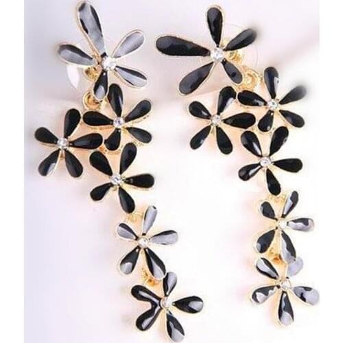 The 2020 classic jewelry fashion gold color flower full rhinestone ultra long earrings crystal five leaves and flowers