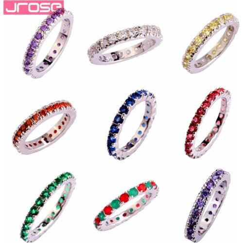 JROSE Wholesale Classic Wedding Round Cut Purple CZ Silver Color Ring Size 6 7 8 9 10 11 12 13 For Women Lady Fashion Jewelry