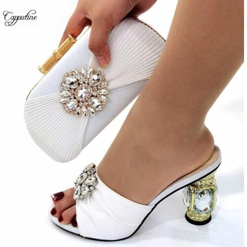 White Italian Design Women Sandals Shoes And Purse Bag Set Ladies High Heels Summer Pumps With Handbag Slippers Clutch CR139