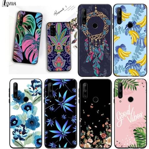 Banana Leaf for Huawei P10 P20 Pro P30 P40 Y5 Y6 Y7 Y9 2019 Nova 7i 5T 5i 5 4e 4 3i 3e 3 Bright Black Phone Case