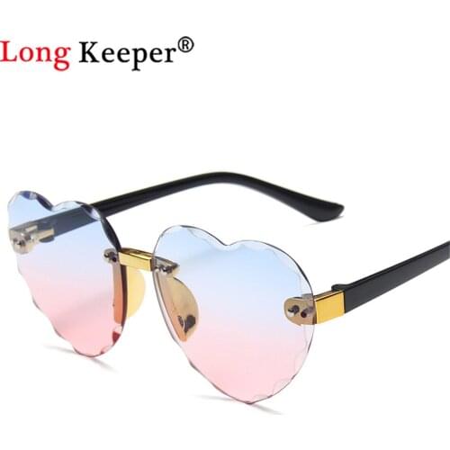 2020 Fashion Kid Rimless Heart Sunglasses Children Kids Blue Pink Lens Baby Boys Girls Plastic Child Sun Glasses Lovely Eyewear