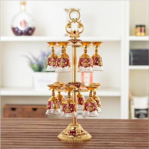 Luxury6/12cups /set European metal wine cups bar accessories wine glass set whiskey decanter drink galss set for home barJB006