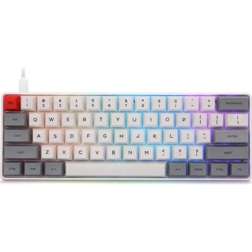 SK61S 61 Keys GSA Dye-Sub PBT Keycaps Bluetooth USB RGB Custom Mechanical Gaming Keyboard Ergonomics NKRO - Grey (Brown Switch)
