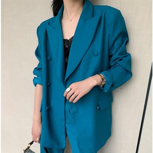 Minimalist Female Suits Notched Long Sleeve Blazer Wide Leg Loose Pants Casual Solid Two Piece Set Custom Made Women