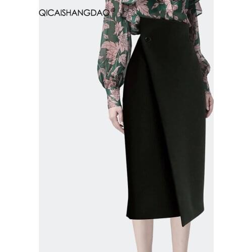 Fashion Black Midi Pencil Skirt 2021 Spring Summer New Asymmetrical Slim Straight Skirts High Waist Formal Office Suit Skirts