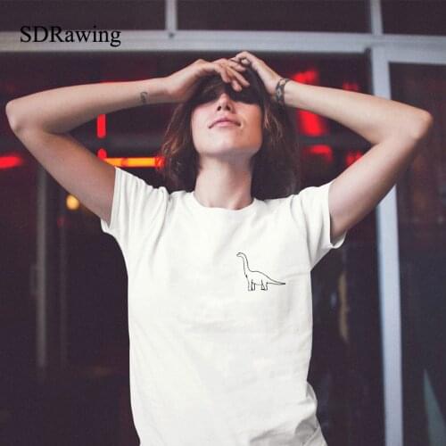 Fashion dinosaur pocket Print Women tshirt Casual Cotton Hipster Funny t shirt For Lady Top Tee Tumblr Drop Ship