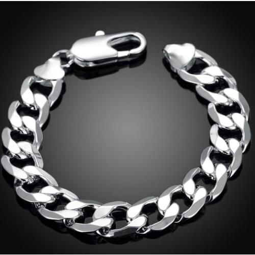 Classic12MM sideways men chain fashion 925 sterling silver Bracelet for woman fine Luxury brands jewelry Wedding party gifts
