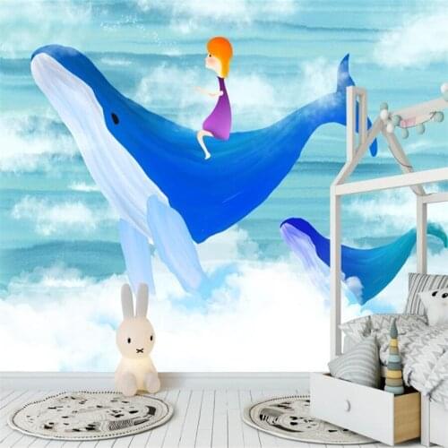 Custom 3D Wallpaper Mural Nordic Fantasy Ocean Sky Whale Childrens Room Living Room Bedroom Background Wall Decoration Painting