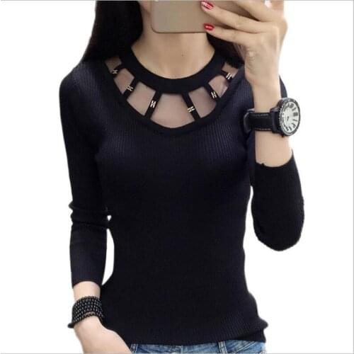 2018 New Sexy Autumn Winter Women Sweater Pullovers Knitted Shirts Thin Female Knitted Sweater Pullovers Hollow Out Slim Q554