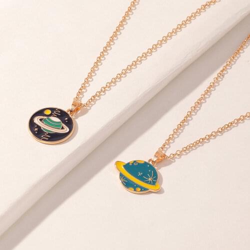 Paired Planet Couple Necklaces For Women Men Lovers Best Friends Trendy Dripping Oil Planet Pendant Necklace Fashion Jewelry