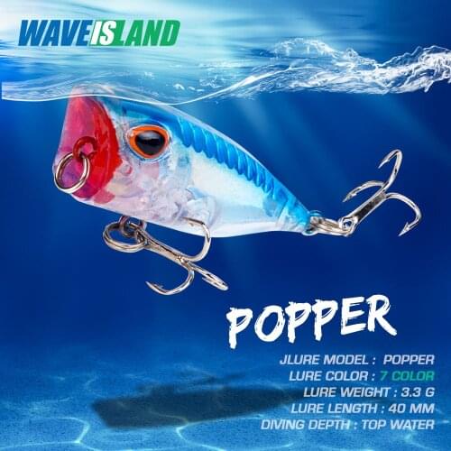 WAVEISLAND Popper Lures 4cm/3.3g Saltwater Lures Topwater Bait laser Artificial Hard Bait Wobblers Plastic Fishing Tackle