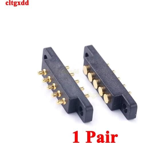 1pcs Spring Loaded Connector Pogo Pin 5 Pin 2.54 MM Pitch Through Holes PCB Vertical With Flange Panel Mount Single Row Strip