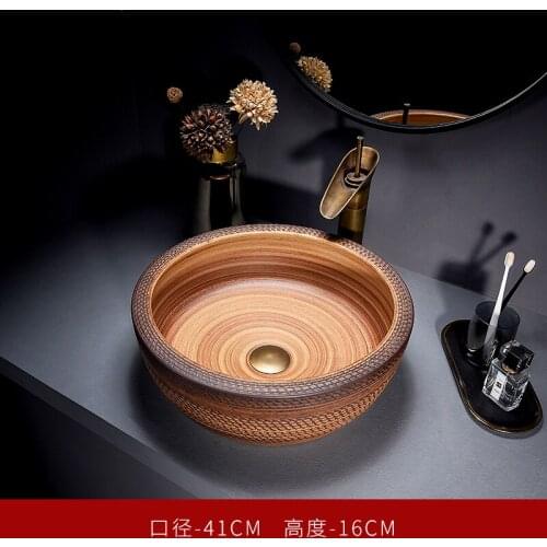 Handmade table basin carving knife-print ceramic washbasin basin retro wind washbasin household bathroom single basin