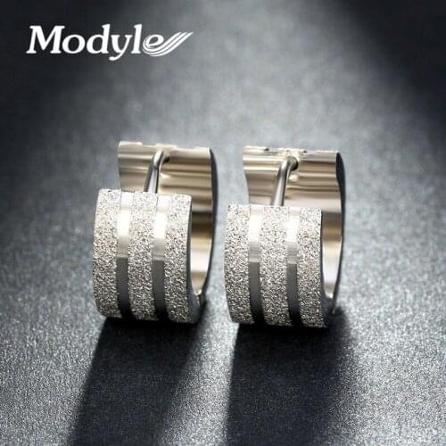Modyle Luxury Brand Silver Color Scrub 316L Stainless Steel Hoop Simple Earrings Gifts for Woman