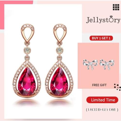 Jellystory Luxury Silver 925 Earrings with Water Drop Shape Ruby Zircon gemstones Earrings for Women Wedding Party Gifts Jewelry