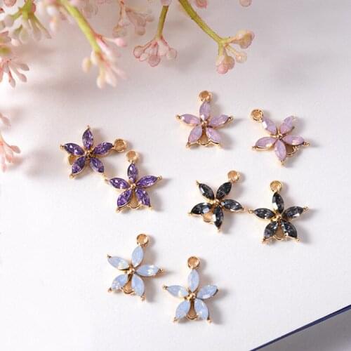 SEA MEW 40 PCS 16MM*15MM Fashion Metal Alloy Gold Crystal Rhinestone Flowers Earring Pendant Connectors For Jewelry Making