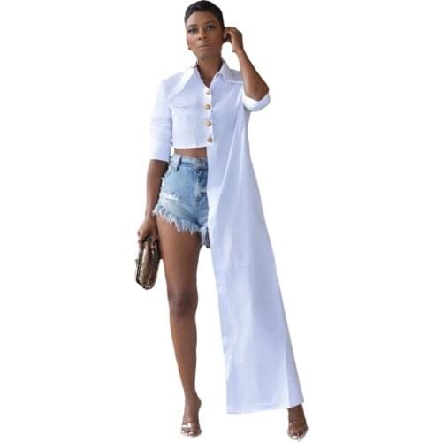 Asymmetrical Long Sleeve Blouse Shirt Women Office Ladies Casual 2021 High Quality Summer Autumn Turn Down Collar White Tops