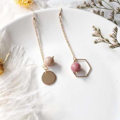 Wholesale Sales Punk 2017 Fashion New Listing Ear Nail Lady Long Tassel Crystal Pink Natural Beads Wafer Earrings Pendientes