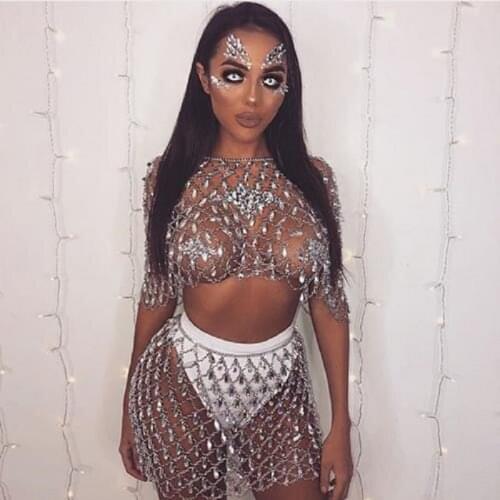 Sexy Bling Metal Body Rhinestone Shoulder Chain Women befree Summer Beach Hollow Colorful gem Queen crystal Nightclub Party