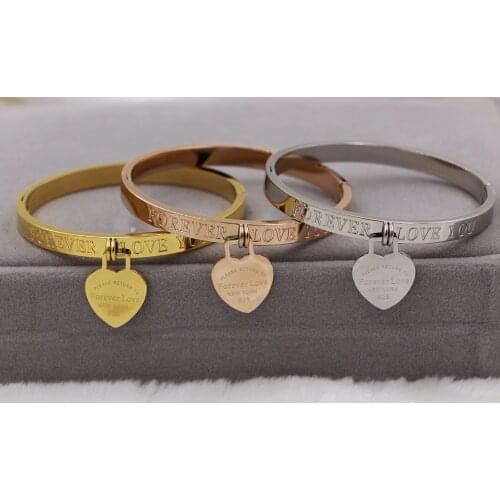 Fashion Brand Forever Love Heart T Charm Bracelet Bangle Rose Gold Color Stainless Steel Chrismas Women Party Gift