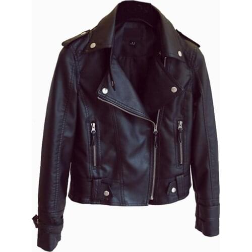 Womens Short Pu Leather Coat Fashionable Female Slim fit Turn-over Collar Black Locomotive Leather Jacket