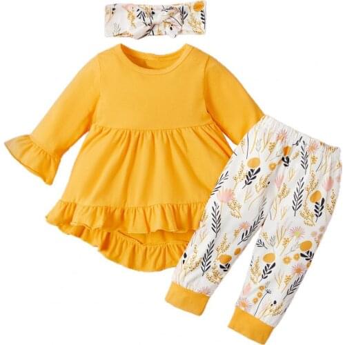 1 Set Spring Autumn Baby Girl Clothing Three-piece Suit Long Sleeve Fashion Baby Infant Clothes Headwear Set