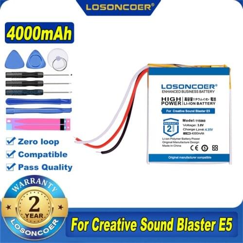 100% Original LOSONCOER 4000mAh Sound Blaster E5 Battery For Creative Sound Blaster E5 Accumulator Pack