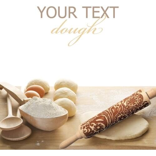 2019 Christmas Embossing Rolling Pin Flower Wooden Embossing Cookie Rolling Pin Fondant Roller Kitchen Baking Tool 35X5CM