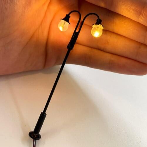 3 PCS HO Scale Model Railway Lamppost LED Park Lanterns Street Lamp/Model Classic Goose Neck Platform Lamp Posts, Double/Layout