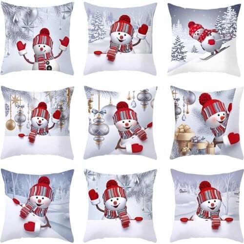 45x45cm Cute Snowman Cushion Cover Polyester Throw Pillows Cover Sofa Car Home Decor For Christmas Decoration Xmas Pillowcases