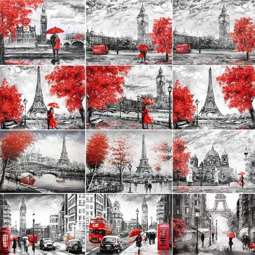 5D DIY Eiffel Tower Diamond Painting Street View Full Square/Round Diamond Embroidered Mosaic Rhinestone Landscape Picture Craft