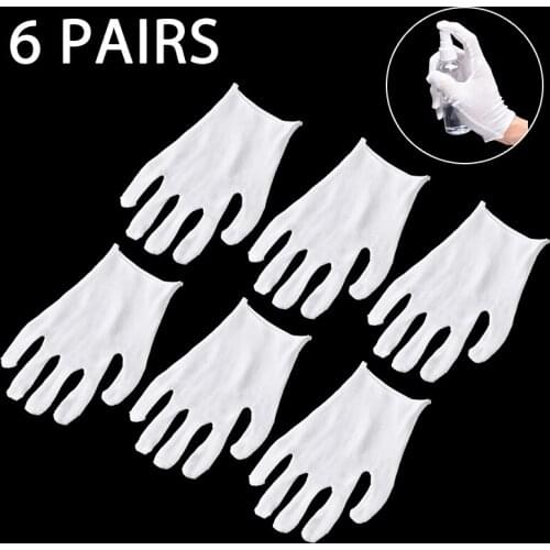 6 Pairs White Ceremonial Cotton Gloves Soft Thin Jewelry Silver Inspection Work Gloves Anti Dust Garden Household Gloves