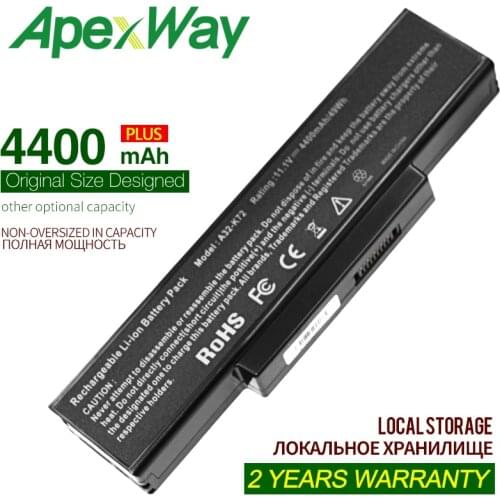 ApexWay 4400mAh Laptop Battery For ASUS A32-K72 K72 70-NX01B1000Z 70-NZYB1000Z A72 K72 N73 N71YI N71V X77 X73 N73Sv K72S N73JQ
