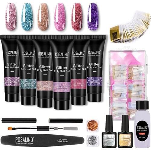 Glitter Poly Nail Gel Manicure Set UV Gel Varnish Nail Polish Art Quick Building For Nails Extensions With Brush Base Top Coat